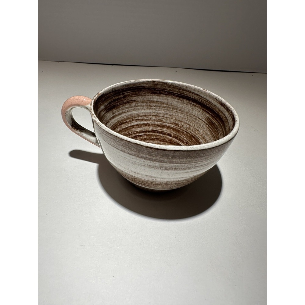 Vintage Mid-Century Santa Anita Pottery Vreni Ware Brown Pink White Swirl Cup